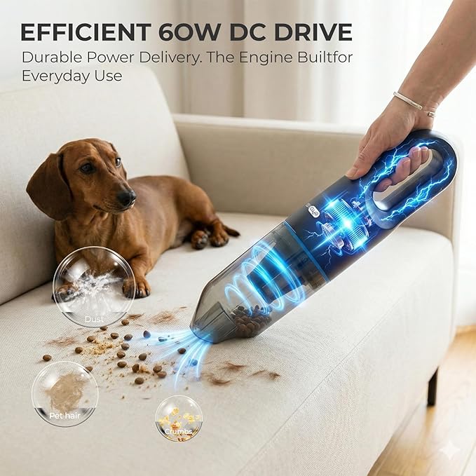 Apical Life Mini Crumb Vacuum Rechargeable 10000Pa Brushless Motor, 1.6lbs Cordless Handheld Vacuum with LED Light for Car Home Office
