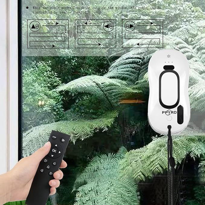 Window Cleaning Robot Vacuum with Ultrasonic Water Spray and Remote Control for Indoor Outdoor High Windows Glass, Tiles