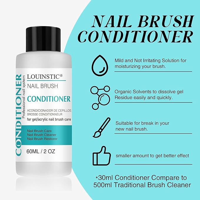 LOUINSTIC Nail Art Brush Cleaner 2 oz - Nail Brush Cleaner and Conditioner for Solid Gel Polish/Nail Extension Gel/Acrylic Nail Brushes, Quickly and Easily Acrylic Nail Brush Cleaner and Restorer