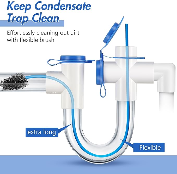 3 Pcs Condensate Trap Flexible Drain Brush, 48 Inch AC Drain Line Cleaning Brush for AC & HAVC Condensate P Trap, Blue