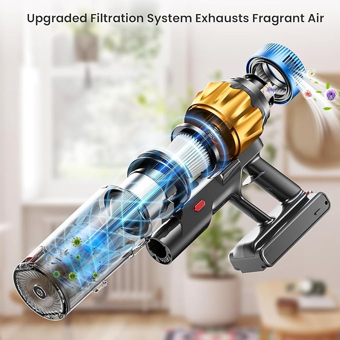 Cordless Vacuum Cleaner, 600W 50KPA 70Mins Self-Standing Vacuum Cleaners for Home,Stick Vacuum with Aromatherapy, Anti-Tangle Brush, Wall Mount Charging Vacuum for Hardwood Floor/Carpet/Pet Hair