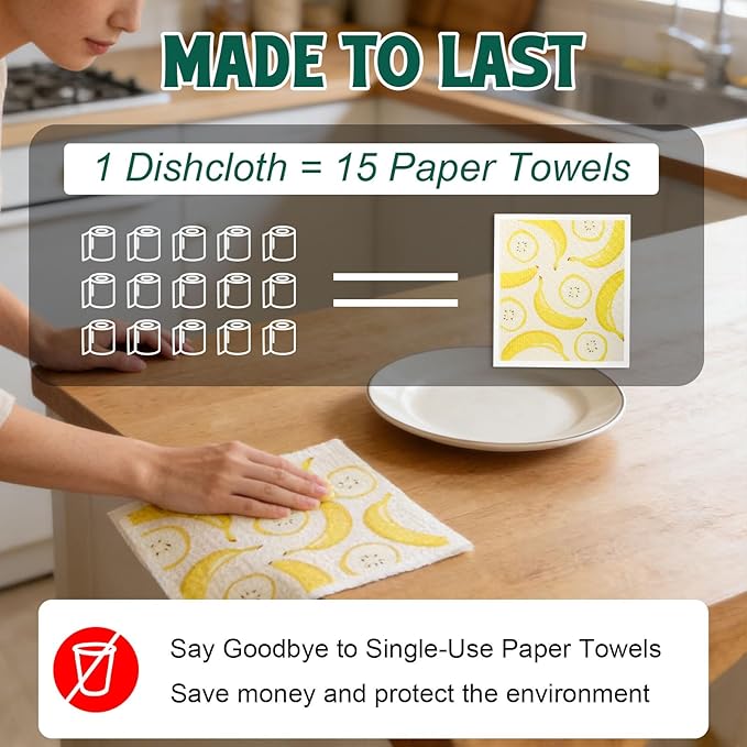 Lsnisni Swedish Dishcloths for Kitchen, 6 Pack Swedish Dish Cloths, Reusable Paper Towels, Washable Kitchen Cloth, 100% Biodegradable, Super Absorbent, Quick Drying