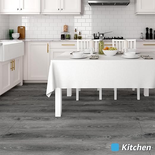 Art3d 60 Sq.ft Peel and Stick Floor Tiles, 40Pcs Luxury Vinyl Plank Flooring Wood Look, Adhesive and Waterproof Tile Sticker for Bedroom, Living Room, Kitchen, Gray