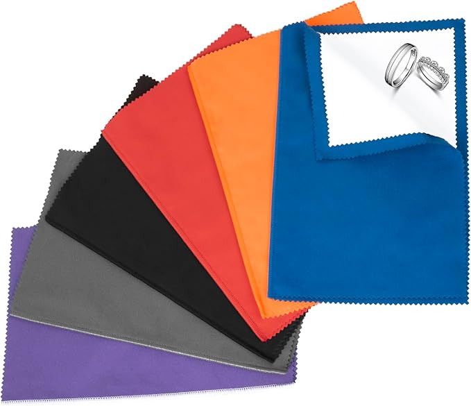 6 PCS Jewelry Polishing Cloths, 10x12 Inch Soft Pure Cotton Polishing Cloths for Cleaning Gold, Silver, Platinum, Diamond, Stainless Steel, Keeps Clean and Shiny (6 Dark Colors)