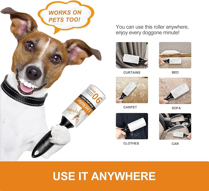 Cusbus Lint Rollers for Pet Hair - Extra Sticky, [450 Sheets/5 Refills] Lint Roller with 2 Upgraded Handles, Portable Lint Remover Brush for Dog & Cat Hair