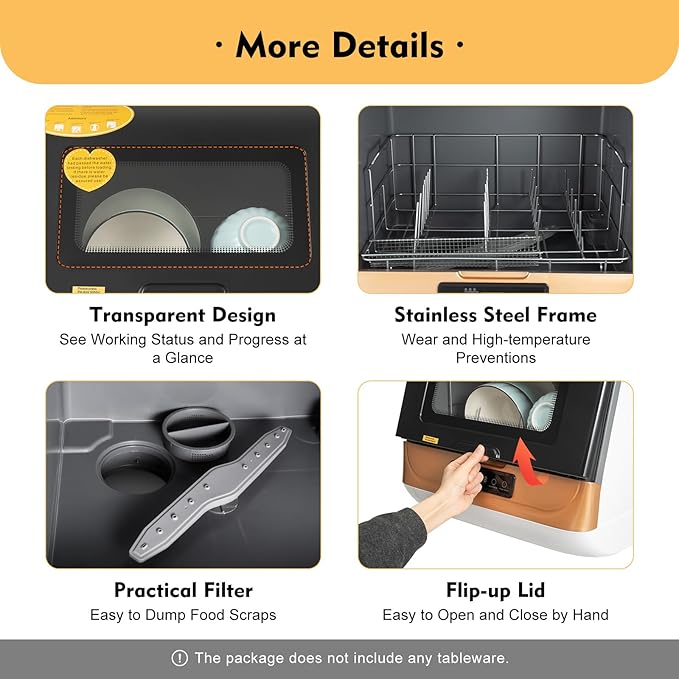 800W Portable Countertop Dishwasher with 3 Washing Modes,2 Drying Method Washing Dishwasher for Small Apartments, Dorms and RVs,No Hookup Needed