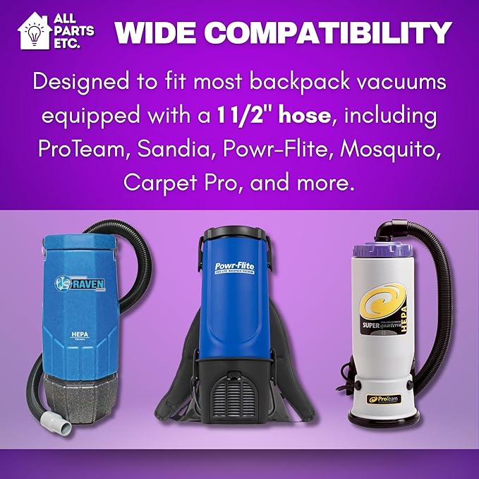 Commercial Backpack Vacuum Attachment Kit 1 1/2" - Compatible with ProTeam, Tennant, Sandia, Powr-Flite & More - with Aluminum S-Wand, Hard Floor Tool, Crevice Tool, Dust & Upholstery Brush 7-Pack