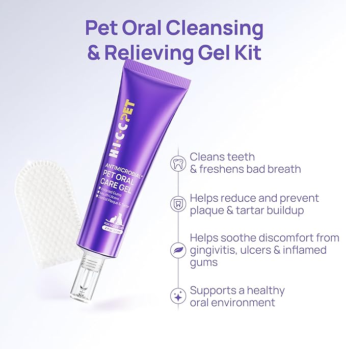 HICC PET Dental Gel for Dogs & Cats, No-Brush Teeth Cleaning Gel, Freshen Breath, Helps Reduce Plaque & Tartar, Supports Gum Comfort, Gentle Oral Care for Daily Use, 2 Fl Oz