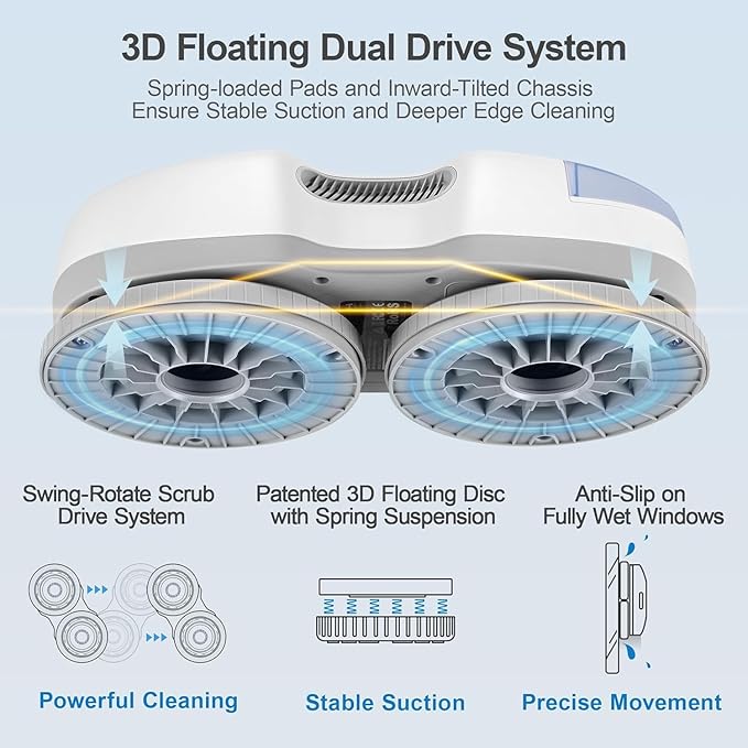 HUTT S7 Window Cleaning Robot, 6500Pa Suction, 3D Floating Chassis, HydroJet Water Spray 80ml Tank, Multiple Safety Systems, SLAM 4.0 Navigation, 8 x Cloths, All-in-One Storage Box