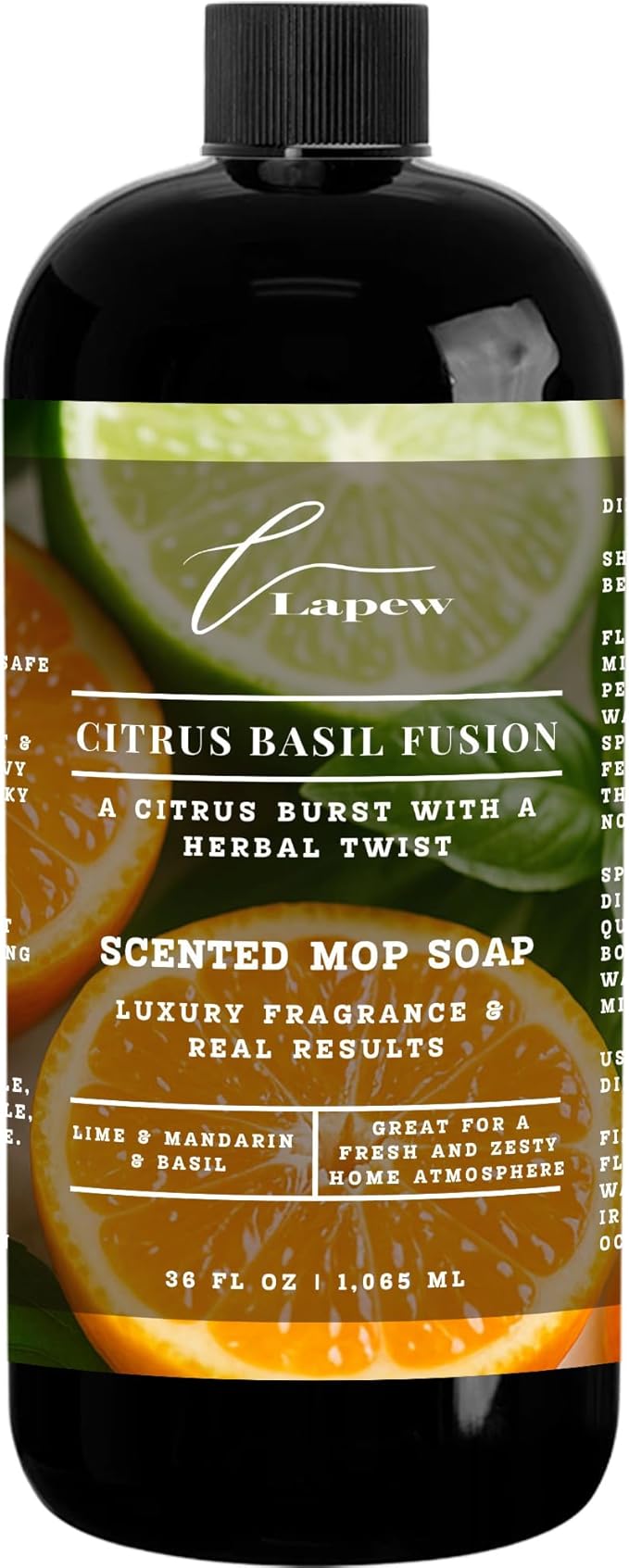 Luxury Floor Cleaner, Scented Mop Soap Concentrate | Hard Floor Cleaner for Tile, Vinyl, Laminate, LVP & Sealed Hardwood | Low-Foam, Streak-Free | 36 oz | Citrus Basil Fusion