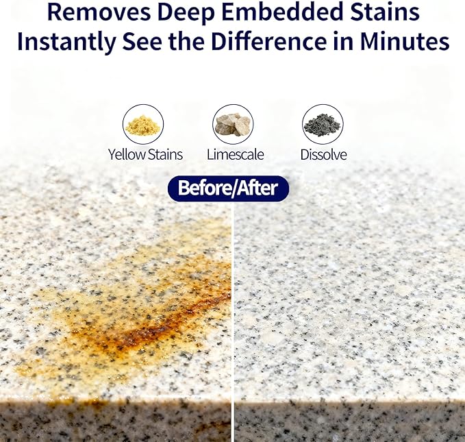 Stone Cleaner & Descaler – Removes Rust, Hard Water Scale, Dirt Buildup & Residue – Safe for Marble, Granite, Porcelain Tile & Concrete – Home, Garden, Office & Exterior Surface Cleaning-1PCS