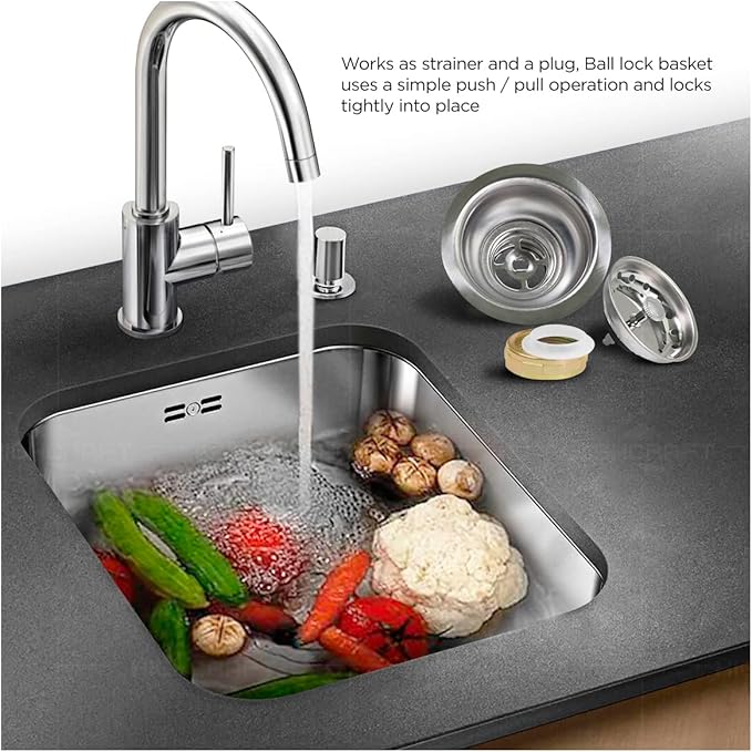 Highcraft 9753 Kitchen Sink (3-1/2 Inch) Stainless Steel Drain Assembly with Strainer Basket and Rubber Stopper Long Extended Shank (3-3/4 Inch)