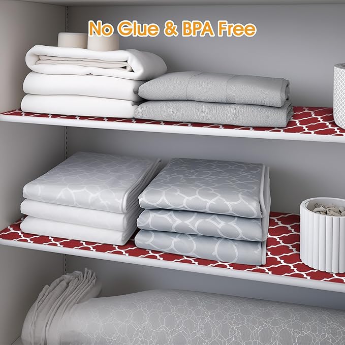 Shelf and Drawer Liner for Kitchen Cabinets Non-Adhesive, Strong Grip Non-Slip Thickened Cabinet Liners for Shelves, Waterproof Mats for Dresser Cupboard, Red/White, 23 in x 10 Feet
