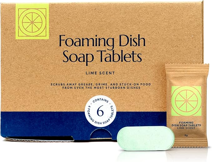 CLEANOMIC Foaming Dish Soap Tablets (6 Pack) - Dish Soap for Manual Dish Washing, 6 Concentrate Tablets for Dish Washing (Lime Scent)