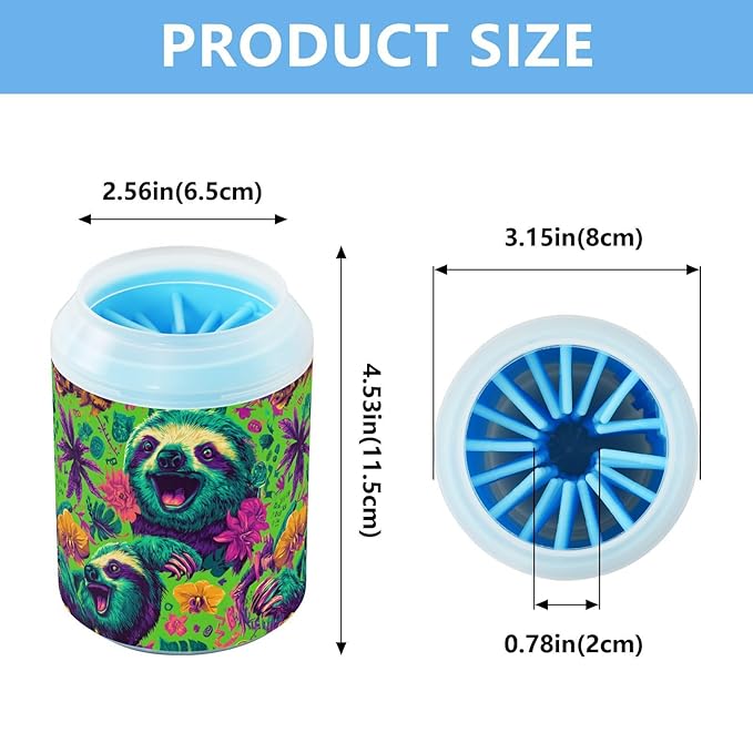 Dog Paw Cleaner Cups for Dogs Pet Foot Washer Paw Scrubber for Medium Small Large Dogs Cats Cleaning Cup Green Sloths Flowers Tropical Plants