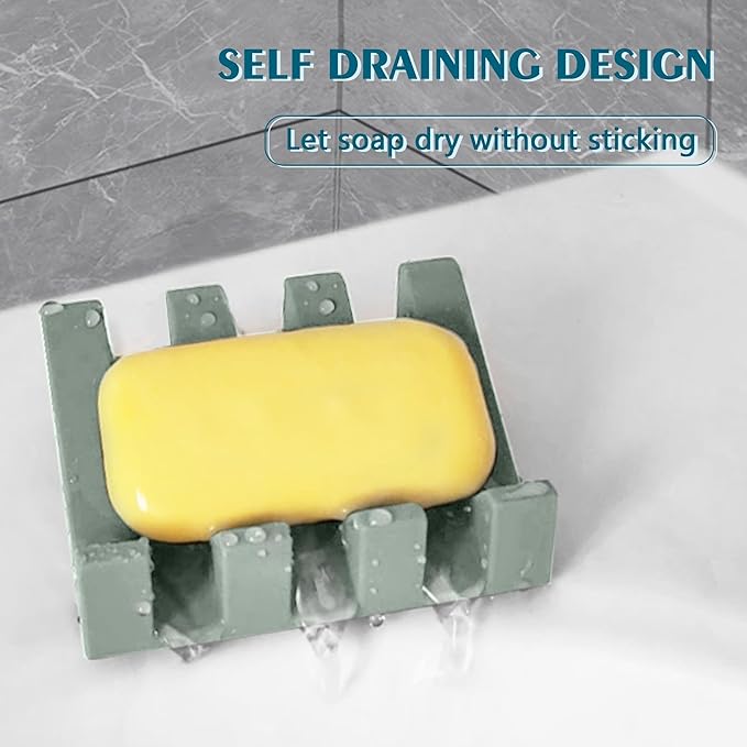Self Draining Soap Dish Holder,Silicone Soap Dish,for Bathroom,Kitchen, Sponges，Can Extend Soap Life，Keep Soap Bars Dry and Easy Cleaning (Green,4-Pack)