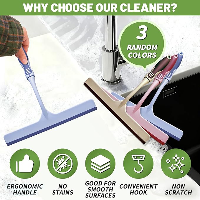 ENGZWHUAN Hanging Rubber Squeegee with Hook, Multipurpose Shower Squeegee for Glass Doors (Premium Version)