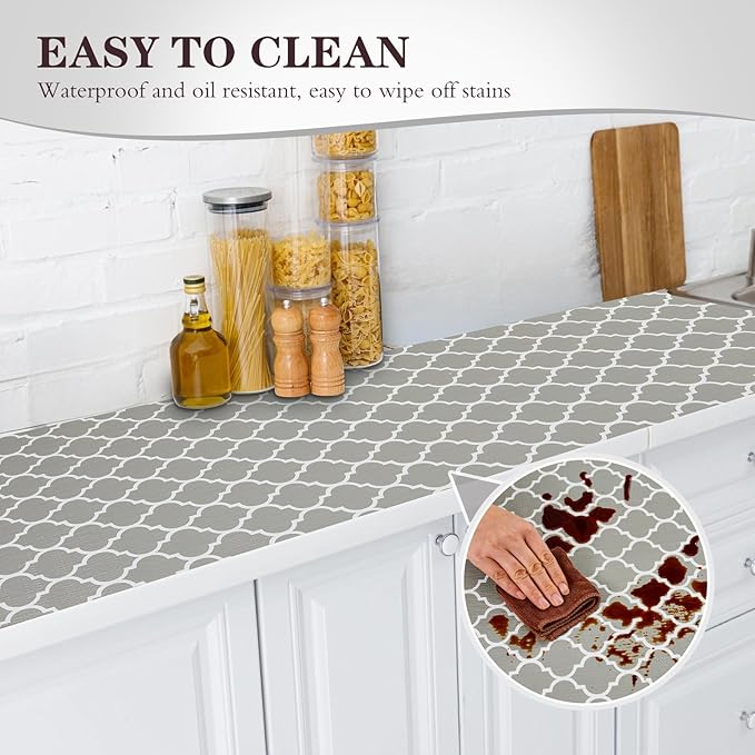 Drawer and Shelf Liner, Non-Slip Kitchen Cabinet Liners Non-Adhesive Thick Strong Grip Waterproof Washable Mats Protect Dresser Shelves Cupboard Bathroom Cabinets, Gray, 18 in X 10 FT