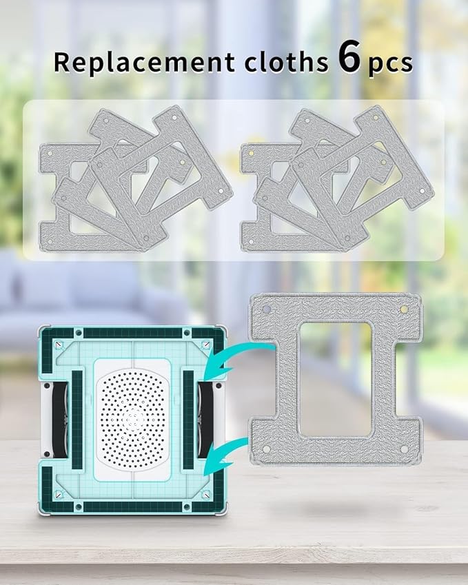 FMART 6-Piece Microfiber Cloth Set of W6/W7 Window Cleaning Robot - Reusable and Machine Washable, 6-Piece