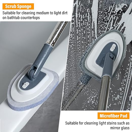 4 in 1 Tile Shower Cleaner Brush, Long Handled Scrub Brush for Shower with Adjustable Long Handle Floor Scrub Brush for Cleaning Bathroom/Shower/Tub/Tile/Kitchen/Glass/Wall