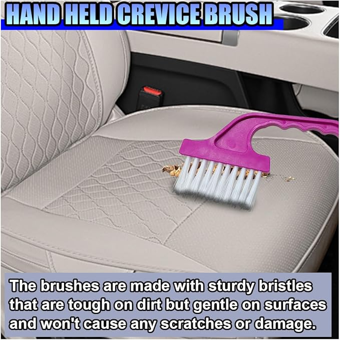 2PCS Car Crevice Cleaning Brush, Window Cleaner Tool, Plastic Detailing Brush with Ergonomic Handle, Hard Bristle Window Track Cleaner, Car Cleaning Tools for Home, Bathroom (Blue/Rose Red)