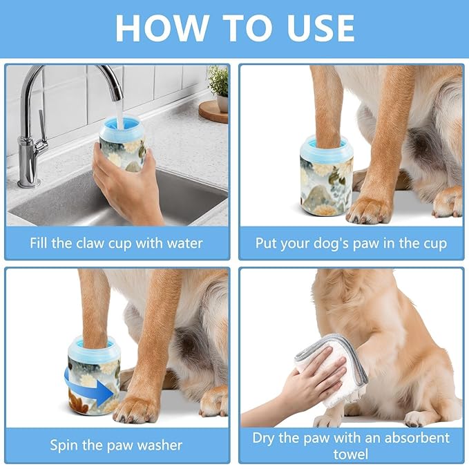 Dog Paw Cleaner Cups for Dogs Pets Foot Washer Paw Scrubber for Medium Small Cats Dogs Cute Cleaning Cup Beige Fox Flowers Mountains Leaves