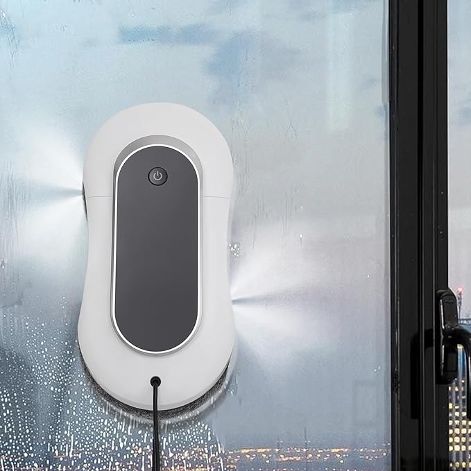 Window Cleaning Robot, Smart Glass Windows Cleaner Machine Window Washer with Automatic Water Spray, Strong Suction, Remote Control for Windo.w/Glass Door/Tiles (White)