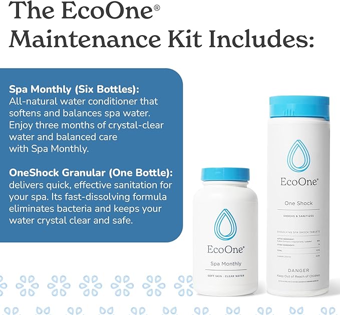 EcoOne | Hot Tub Chemical Maintenance & Supply Kit | Spa Shock & Conditioner Kit | Contains Oneshock Chlorine Granular & SPA Monthly Conditioner | 6 Month Supply
