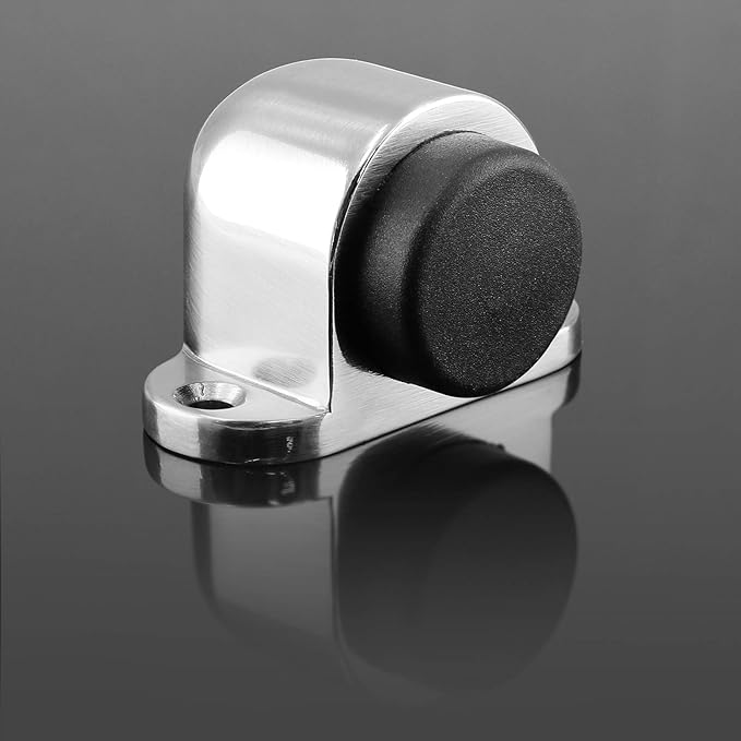 1.3 Inch / 33mm Heavy Duty Floor Door Stopper, Floor Mount Door Stop with Silent Rubber Bumper, Stainless Steel Brushed Finish - Pack of 1