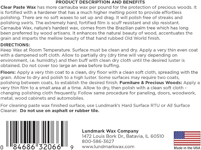 Lundmark Carnauba Paste Wax, Clear, 1-Pound, 3206P001-6 (LUN-3206P001-6)