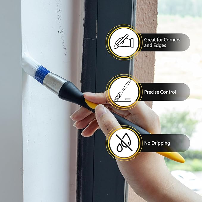 Trim Paint Brush, 0.7 Inch, 3 Pack, Small Round Paint Brushes for Walls, Touch Up, Trim Brushes for Painting, Ergonomic Handles, Trim Painting Tool for Edges, Corners & Detail Work