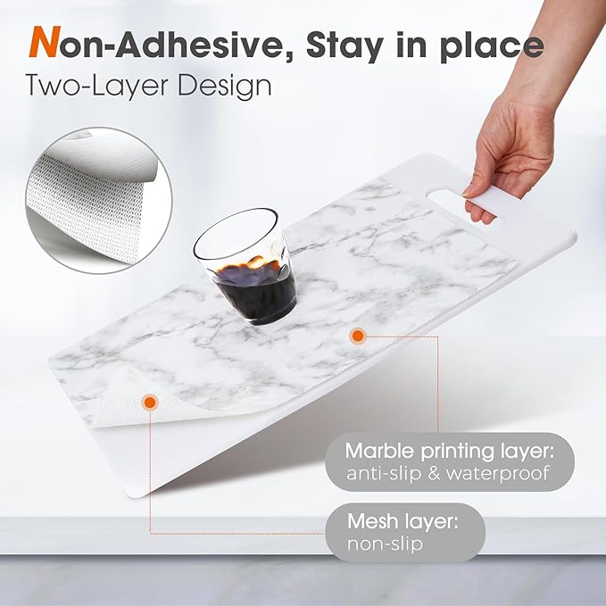 Drawer and Shelf Liner, Non-Slip Kitchen Cabinet Liners Non-Adhesive Thick Strong Grip Waterproof Washable Mats Protect Dresser Shelves Cupboard Bathroom Cabinets, White Marble, 24 in X 30 FT