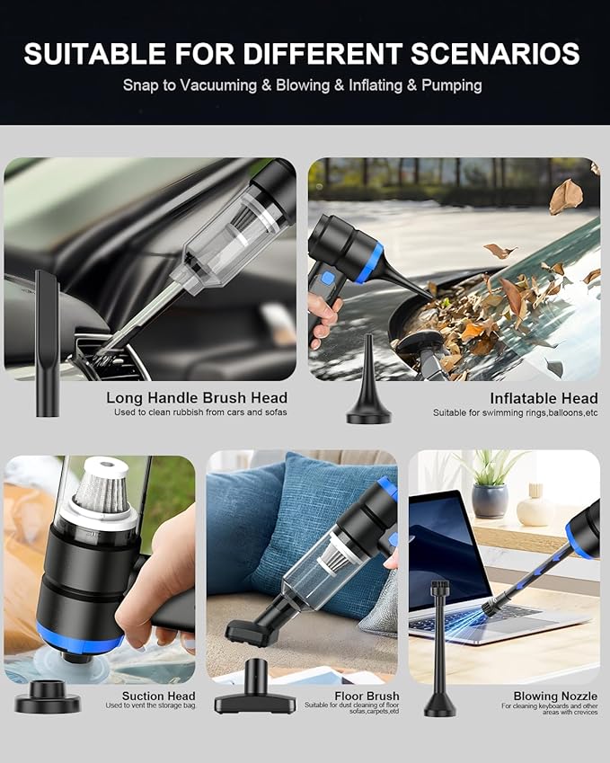 Car Vacuum Portable Cordless, 20000Pa High Power 4 in 1 Hand Held Vacuum, Brushless Motor Handheld Vacuum Cordless with 5200mAh Battery for Car, Home, Office, Pet