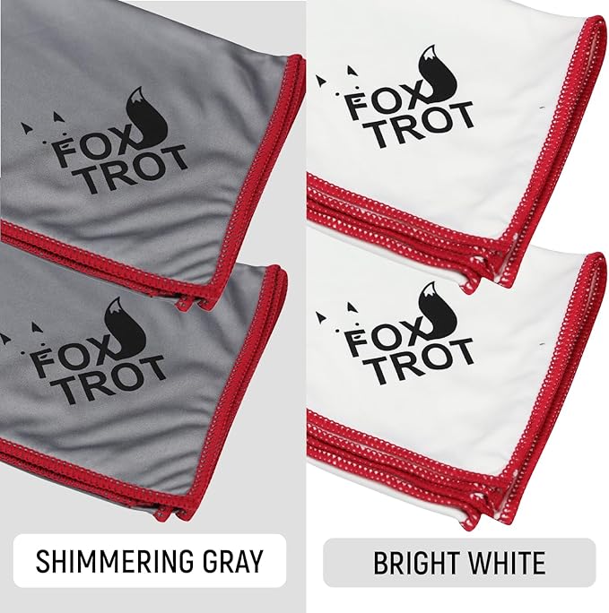 Fox Trot Large Microfiber Polishing Cloths (4 Pack White | Gray) | Streak Free, Lint Free Shine and Clarity for Wine Glasses, Stemware and More
