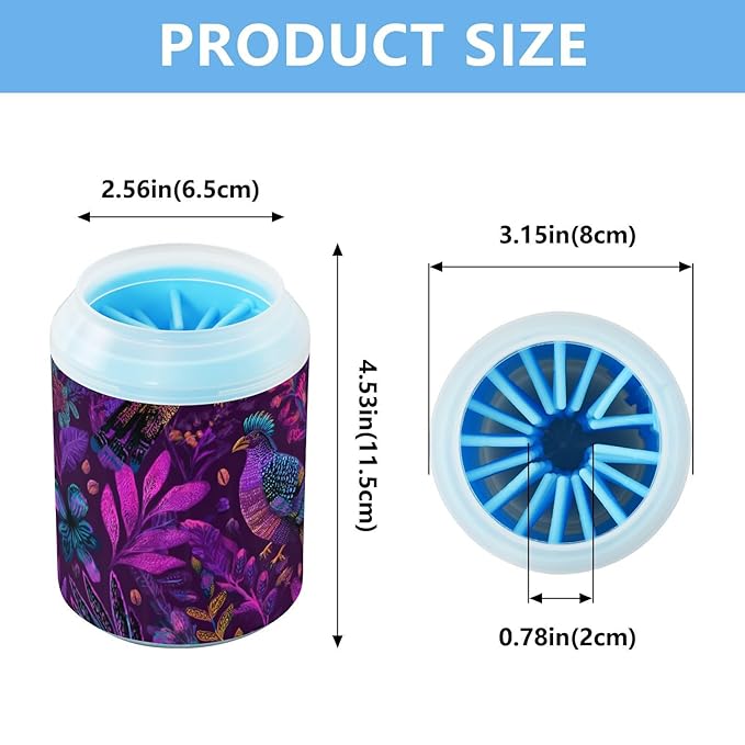 Dog Paw Cleaner Cups for Dogs Pet Foot Washer Paw Scrubber for Medium Small Large Dogs Cats Cleaning Cup Purple Birds Butterflies Colorful Plants