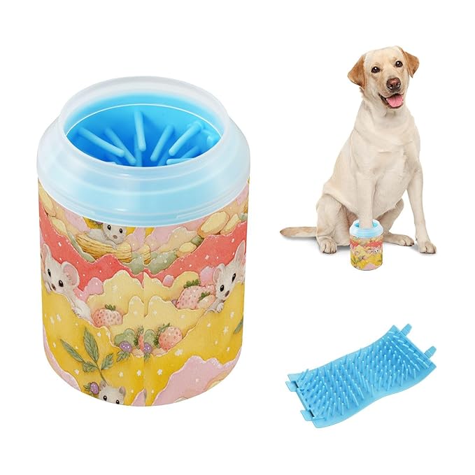 Dog Paw Cleaner Cups for Dogs Pets Foot Washer Paw Scrubber for Medium Small Cats Dogs Cute Cleaning Cup Yellow Mice Strawberries Stars Leaves