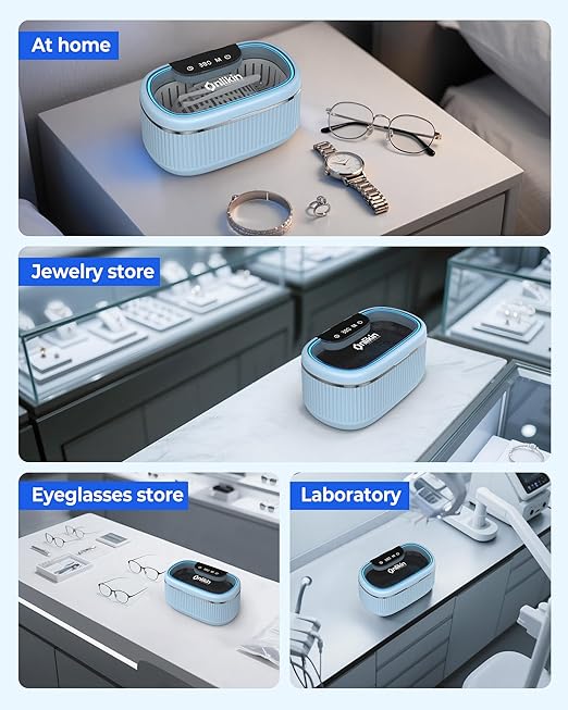 45KHz Ultrasonic Jewelry Cleaner, 5 Timer & 3 Power Modes, 35W Retainer Cleaner for Jewelry, Eyeglasses, Rings, Watch Strap, Dentures - Quiet <38dB, 20oz, 304 Stainless Steel Tank(Blue)