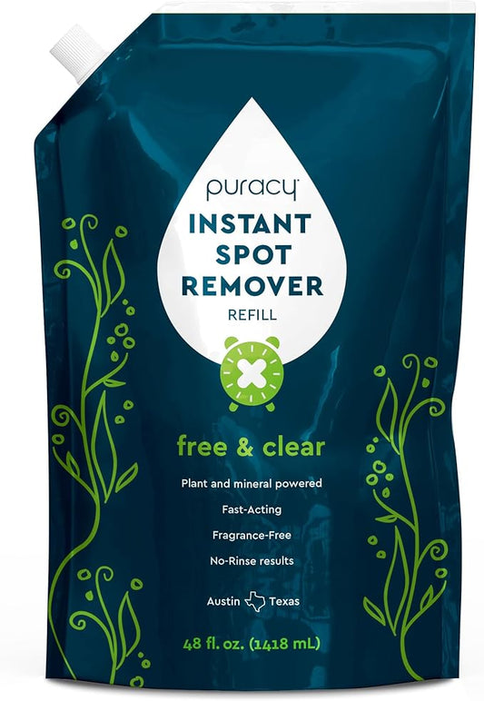 Puracy Laundry Stain Remover for Clothes Laundry - Carpet Stain Remover Carpet Spot Cleaner Couch Stain Remover - Clothes Spray, Free & Clear - Instant Spot Remover, 48 Fl Oz (Pack of 1)