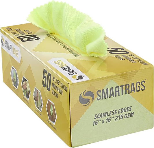 Arkwright Smart Rags Microfiber Cleaning Cloths, Pack of 50 in a Box, Lint Free 215 GSM Reusable Towels for Auto, Office and Household Cleaning, 16 x 16 in, Yellow