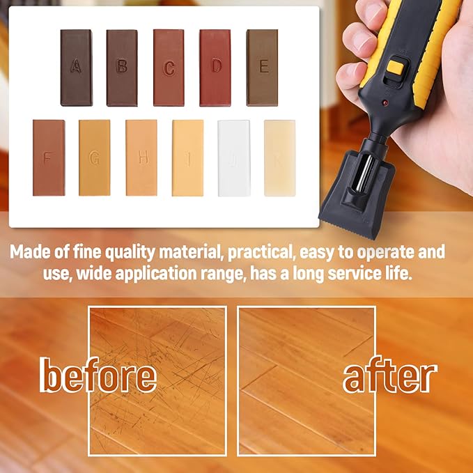 Ejoyous Laminate Floor Repair Kit, Hardwood Floor Repair Kit, 11 Color Floor Wax Wood Floor Furniture Repair Kit Scratches Mending Tool Set for Floors, Worktops, (Only Consumable)