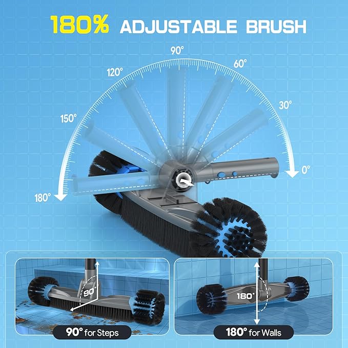UIRWAY 4-in-1 Deluxe Swimming Pool Cleaning Kit - Includes Upgrade Triangular Pool Vacuum Head, Detachable Brush, Deep Leaf Skimmer Net, Adjustable Aluminum Pole Inground & Above Ground Pools