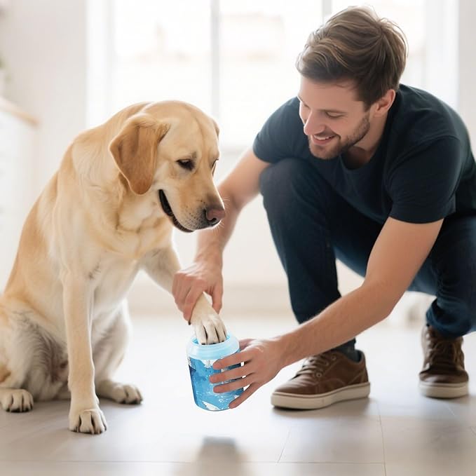 Dog Paw Cleaner Cups for Dogs Pets Foot Washer Paw Scrubber for Medium Small Dogs Cats Cleaning Cup Watercolor Blue Lighthouses and Seagulls