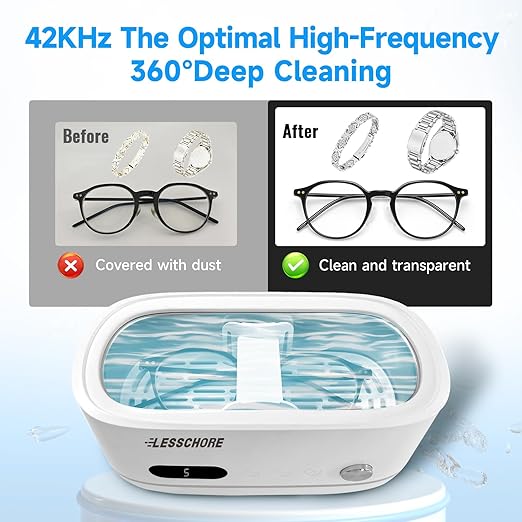 LessChore® Ultrasonic Jewelry Cleaner with Polishing Cloth & Degas, Portable Household Sonic Cleaner. Ideal for Daily Cleaning of Rings, Earrings, Necklaces, Glasses & More. Gift for Women, Mom, Wife