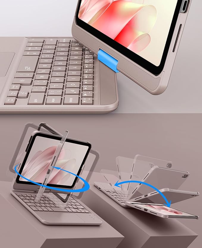 GreenLaw Keyboard Case for iPad mini 7(2024) & Mini 6 (2021) 8.3", Smart Touchpad, 7 Color Backlit, Type-C Rechargeable, 360° Rotate Keyboard Case for iPad mini 7th/6th Generation, Rosegold