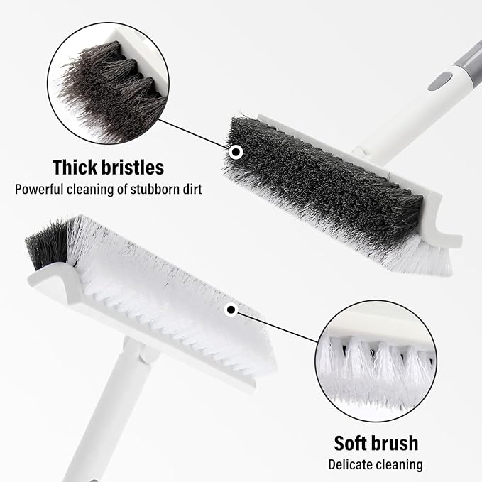 Floor Scrub Brush with Long Handle,Double-Sided V-Shaped Deck Brush,Grout Brush,Shower Floor Scrubber for Cleaning, Tile Scrub Brush with Stiff Bristles, 48"