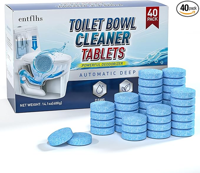 Toilet Bowl Cleaner Tablets 40 Pack, Long-Lasting Drop-in Tank Tablets with Sustained-Release Technology, Fight Tough Stains & Odors, Household & Commercial Use, Compatible with Most Toilets-Valuable