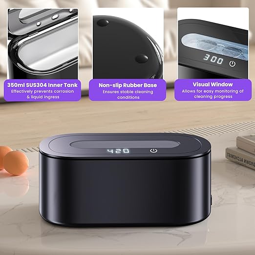 Ultrasonic Jewelry Cleaner, 48KHz Professional Ultrasonic Cleaner for Eyeglasses, Rings, Retainers, Dentures, 30W Jewelry Cleaner Ultrasonic Machine with Dual Cleaning Modes, Digital Timer