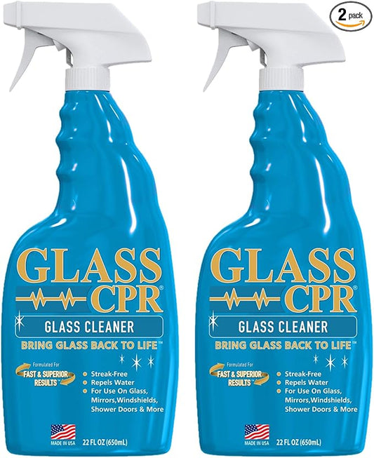 Glass CPR 2-in-1 Glass Cleaner & Water Repellent (22oz) | Deep Cleaning for Glass, Mirrors, Windows, Windshields, Shower Doors (2 Pack)