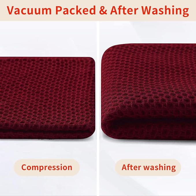 Homaxy 100% Cotton Waffle Weave Kitchen Dish Towels, Ultra Soft Absorbent Quick Drying Cleaning Towel, 13 x 28 Inches, 4-Pack, Burgundy
