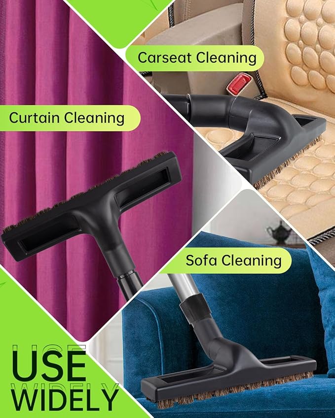 Universal Vacuum Floor Brush Attachments - Vacuum Attachments & Brushes, 12-Inch Swivel Head with 1-1/4”(32mm) Diameter Horse Hair Soft Bristles, 360° Swivel & Wheels for Hard Floors, Tile Cleaning